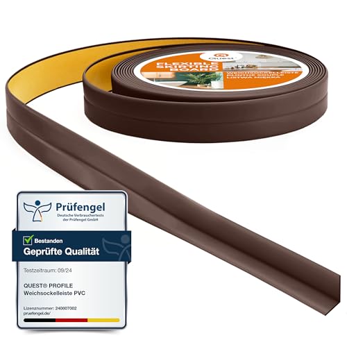 Rodapiés Flexible Autoadhesivo Perfil PVC | 10 mm x 10 mm | Rodapié Plegable para Cocina Baño Cinta de Sellado | 5 Metros | Estanco Decorativo (Marrón oscuro, 5 metros)