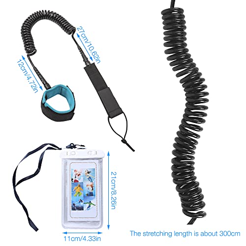 Foto von LYPPUL Surfboard Leash, 5.5mm Surf Sicherheitsfuß Seil mit Handy Wasserschutzhülle, Einziehbares Surfboard Leash SUP Surf Sicherheitsfuß Seil für Kajak, Surfbrett, Stand Up Paddle Board