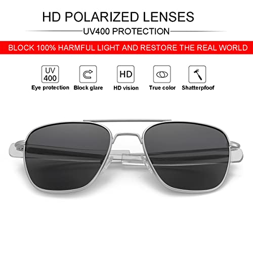Image of JOVAKIT Men's Polarized Aviator Sunglasses Retro Military Style Pilot Sun Glasses Bayonet Temples UV400 Protection