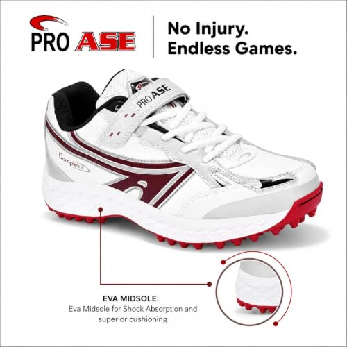 Image of Pro ASE Lightweight Cricket Shoes - Durable & Comfortable | Ideal for Turf, Ground & Hard Surfaces | Allrounder Design with Studs, Velcro & Superior Grip | White, Blue, Green, Red