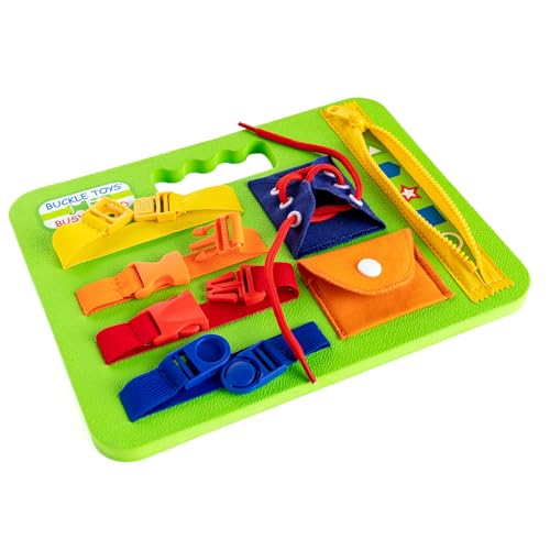 image for Buckle Toys Green Busy Board for 1 Year Old Toddlers Travel Essentials