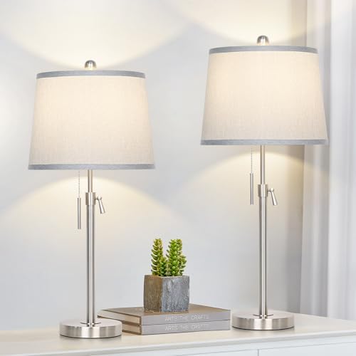 JUNNAI Table Lamps Set of 2, Bedside Lamp Silver Tall Table Lamps...