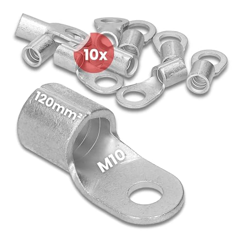 Kalitec Q120-10 - Terminales de cable de compresión (10 unidades, 120 mm², M10, sin aislamiento, para conductores múltiples, finos y finos, terminales de cable de 120 mm²)