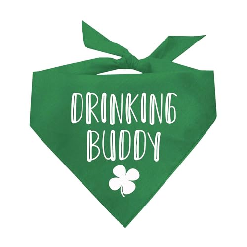Drinking Buddy Dog Bandana | 100% Cotton Triangle | Made in USA| Funny St. Patrick's Day Photoshoot Prop | Shamrock | Drinking Bar Parade Event Or Party | Green One Size (260)