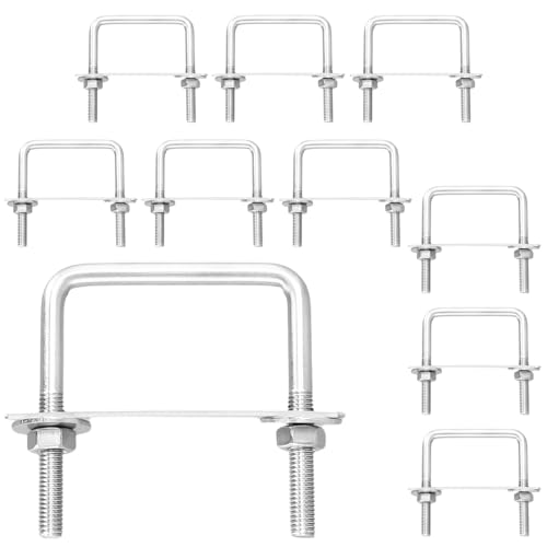 CHUIFAI 10 tornillos M8 U con rosca de 80 x 65 mm, tornillos de acero inoxidable M8 U, tornillos de planchado con tuerca y placa de sujeción para remolcar coches, reparación de tuberías