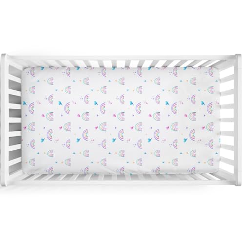 Image of Rainbow Baby Crib Sheet 52''x28'' Cute Rainbow Love Colorful Stretchy Fitted Crib Mattress Sheet for Boy Girl Crib Mattress Sheet Toddler Bed Sheets for Standard Crib and Toddler Mattresses