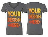 Custom V Neck T Shirts for Women - Make Your OWN Shirt - Add Your Design Picture Photo Text Printing Charcoal
