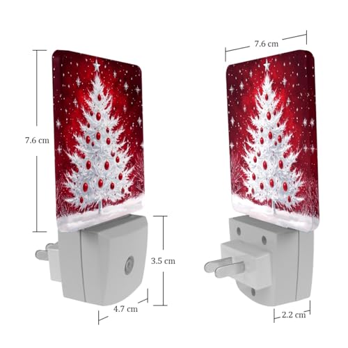 Image of NEWzone Christmas Tree Red Night Light Set of 2, Auto Sensor LED Dusk-to-Dawn Nightlights, Plug-in Sensor Lamp for Bedroom Bathroom Kitchen Hallway Stairs Decorative