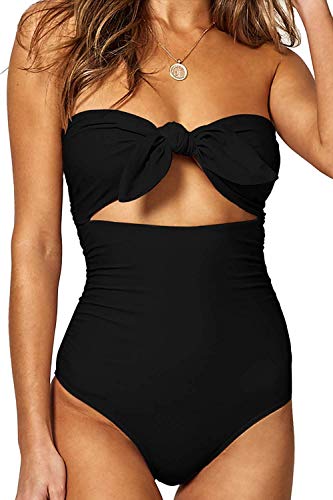 Fomini Womens Sexy Bikini Off Shoulder Strapless Tie Knot Front High Waist Push