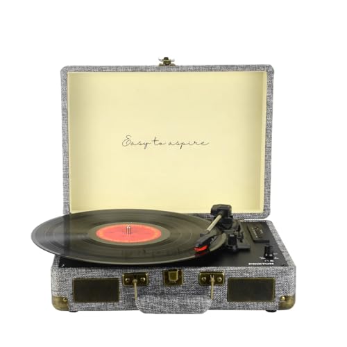 PRIXTON Tocadiscos de Vinilo Vintage VC400, Reproductor de Vinilos y Música por Bluetooth y USB, Digitalización de vinilos, 2 Altavoces Incorporados, Diseño de Maleta, Color Gris
