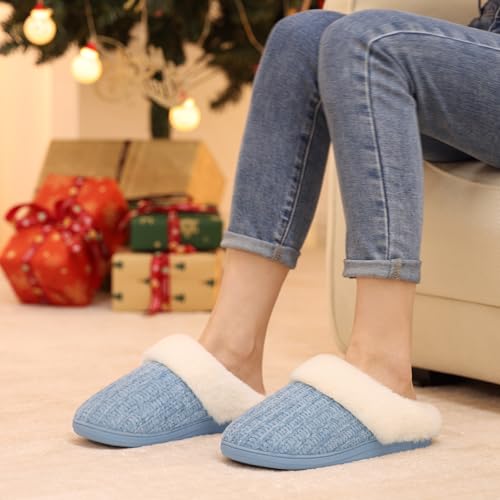Image of Evshine Warm Knit House Slippers for Women Comfy Wool-Like Lined Chenille Slippers with Memory Foam and Indoor Outdoor Soles