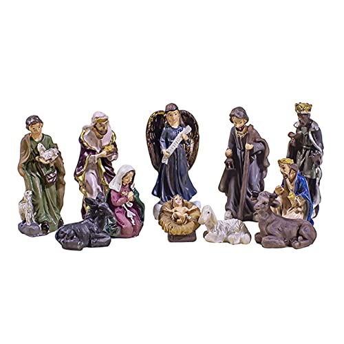 Nativity Sets for Christmas Indoor Decoration 11 Pieces Nativity Scene Tabletop Resin Decorations Mini Nativity Scene Xmas Family Table Ornaments, Religious Holiday