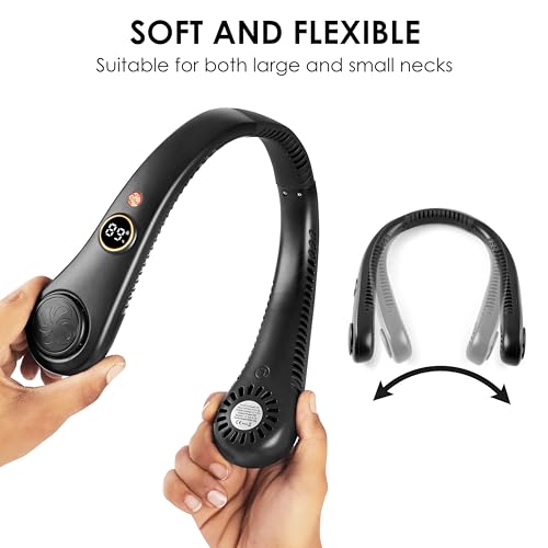Image of Gesto Portable Neck Fan Rechargeable - Hands-Free Neck Fan for Summer With 1500 mAh Battery & Display | 5-Speed 360 Airflow, USB Charging Personal Fan for Home, Kitchen, Gym, Travel, Running -Black