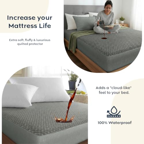 Image of AYKA Combo Pack Waterproof Mattress Protector & 2 Pillow Protectors | King Size 78x72 Inch | 100% Waterproof Kintted Bed Protector | Breathable, Noiseless Mattress & Pillow Covers | 6.5 x 6 ft | Grey