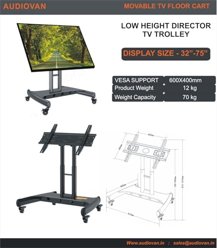 Image of AUDIOVAN Low Height Director Trolly Monitor Cart with Wheels for 32-65 inch Flat Curved Screen TV, LED LCD, Height Adjustable, 90Adjustable Viewing Angle Model : FD-602S