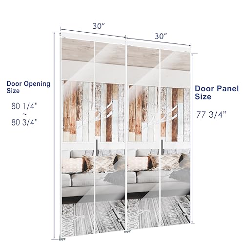 Image of Bifold Door for 60 inchx80 inch Opening, Preassembled Aluminum Alloy Mirrored Folding Door with Hardware Kit Included, Interior Bi fold Barn Door for Bedroom & Closet, White