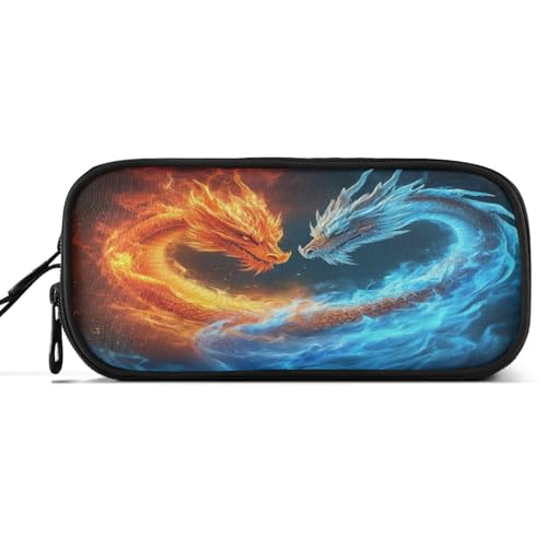 Image of Caikeny Pencil Case Dragon Blue Red Pen Bag Large Capacity Pencil Box Pen Pouch with Zipper Cosmetic Organizer for Kids Teens Adults