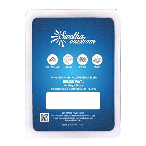 Image of Muthoot PAPPACHAN Swethavarsham BIS Hallmarked Design Payal 925 Purity, 30 Gram