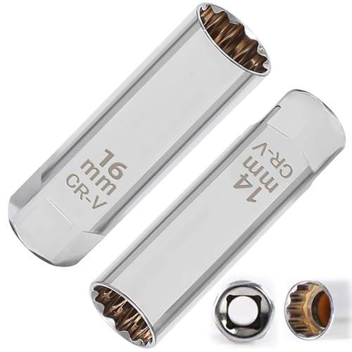 プラグレンチ 磁気ジ ジョイントユニバーサルソケット 2個セット (14mm +16mm) 12角薄壁 3/8(9.5mm)挿入角 ロープロファイル 輸入車などのプラグ交換用
