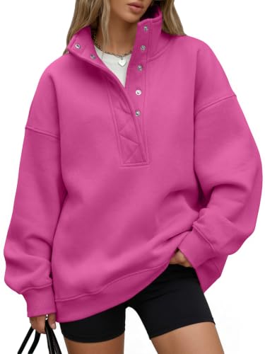 Trendy Queen Womens Oversized Sweatshirts with Snap Button Henley Collar | Soft Fleece Pullover with Pockets Tops Fall Winter Clothes 2026 Cute Fashion Outfits
