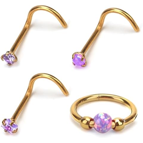 Mikovivi 4pcs Stainless Steel Nose Rings, L Shaped Nose Studs Steel Hinged Clicker Rings Hoop Cover