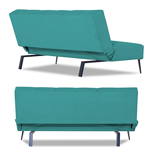 Image of Adorn India Xander 3 Seater Sofa Cum Bed (Aqua Blue) (3 Year Warranty)