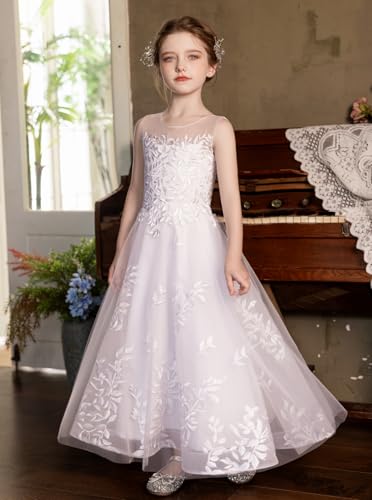 Tulle First Communion Dress Lace Appliques Flower Girl Dresses for Wedding Girls Pageant Ball Gown4