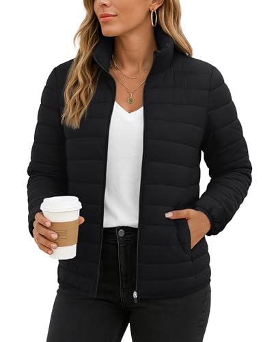 TACVASEN Women's Black Puffer Jackets Quilted Packable Puffy Coats Lightweight Winter Warm Zip Up Down Jacket