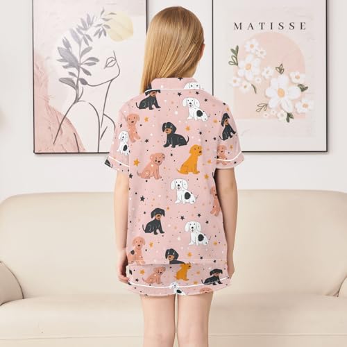ALAZA Cute Dachshund Dog Star Pajamas Satin Pajama Set Short Sleeve Button Down Sleepwear4