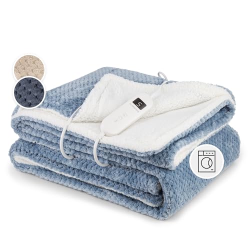 Klarstein Couverture Chauffante 2 Places électrique XL 180x130 cm, 2 Personnes, Plaid Chauffant, Couette Lavable Machine, 9 Températures, Minuterie...