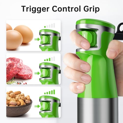 Image of Turelar Immersion Blender Handheld Corded Hand Blenders Set 1100W, Trigger Variable Speed 5 in 1 Stick Emulsifier with Chopper, Whisk and Frother for Soup, Baby Food and Smoothies, Apple Green