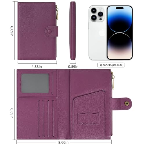 WASON Leather Passport Cover Travel Wallet RFID Blocking – Passport Holder Slot with Zipper Pocket for lD, Boarding Pass,Ticket, Cash, SD Card, Travel Essentials for Men and Women (Purple)2