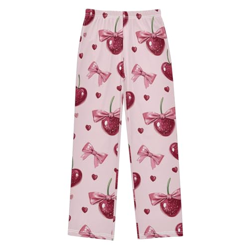 Pajama Bottoms, Cherries Bow Pajamas Pant Sleep Long Pants Lounge Wear Elastic Waist Sleepwear Pjs