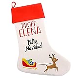 Regalo profe Navidad Calcetín navideño. Personalizado con Nombre. Idea maestros profesores colegio y guarderia Papá Noel