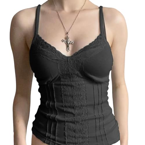 Ladies lace Y2k tank top fairy plaid clothing Y2k cut top lace patchwork top camouflage ribbed knitted women's tank top