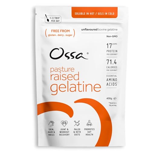 Ossa Bovine Gelatin Powder – 100% Natural, Pasture-Raised Beef Gelatine | Unflavoured Protein Powder with Collagen & Amino Acids | Keto, Paleo & Gut Health Support | 400g