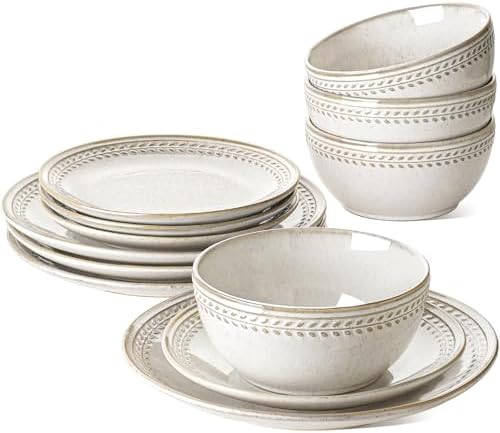 LE TAUCI Plates and Bowls Sets for 4, 12 Piece Ceramic Dinnerware...