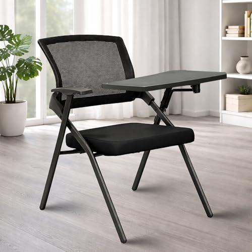 Image of ROSE Folding Study Chair with Cushion and Adjustable Writing Pad for All Age for Work from Home, Study, Tutorial, College, School, Classroom, Home, Office, Educational Centre (Fiber Black)
