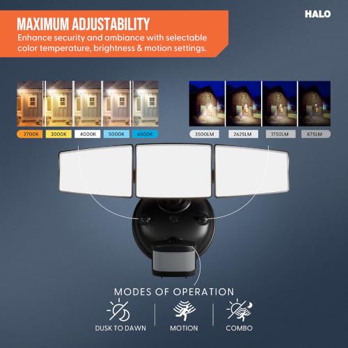 HALO Next Gen Hardwired LED Security Floodlight, 3 Head w/Motion Sensing, Dusk to Dawn,2 Pack Adjustable Brightness - Black by HALO - Used condition - Image 7