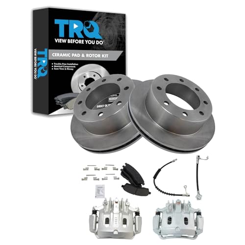 Image of TRQ Brake Pad, Caliper, Hose, & Rotor Kit Ceramic Compatible with 2000 Ford Excursion F-350 Super Duty