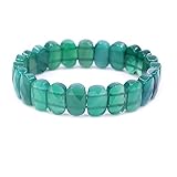 Keleny 14mm Dyed Green Agate Faceted Oval Beads Crystal Jasper Elastic Bangle 7.5 Inch