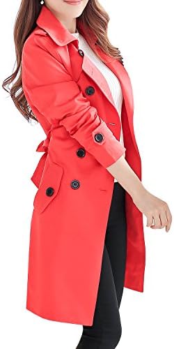 Women's Double-Breasted Trench Coat Classic Lapel Overcoat Slim Outerwear Waterproof Coat with Belt Buckle