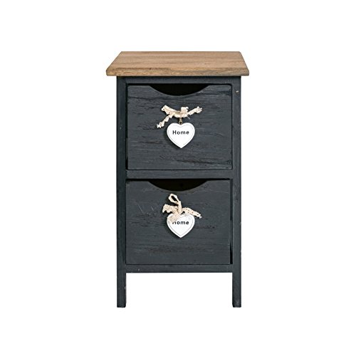 Rebecca Mobili Mesita de Noche Gris con Corazones, Armario con 2 cajones, Madera de Paulownia, Shabby Chic, Cuarto de baño Dormitorio- Medidas: 45 x 26 x 32 cm (AxANxF) - Art. RE4558