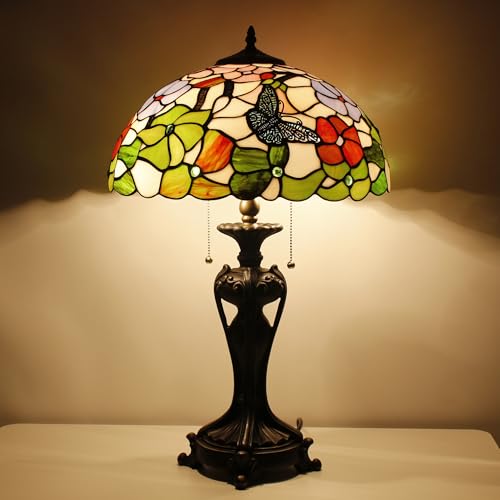 ANYONGLU Tiffany Lamp(2 Lights) Stained Glass Table Lamp Bedside Desk Reading Light 16X16X24 Inch Decor Bedroom Living Room Home Office (Butterfly Flowers) by ANYONGLU - Image 2