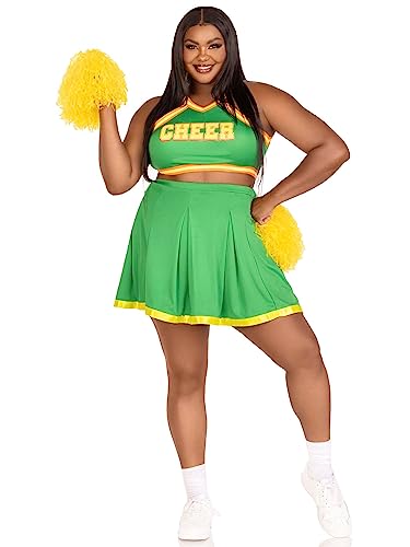 Leg Avenue Women's 3 Pc Cheerleader Cutie With Crop Top, Skirt, Pom Poms Adult Sized Costumes, Multi, Small Medium US
