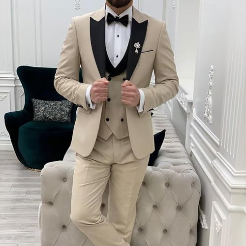 3 Piece Men's Tuxedo Suit One Button Slim Fit Suit for Men Jacket Double Breasted Vest Pants Set Wedding Prom Dinner3