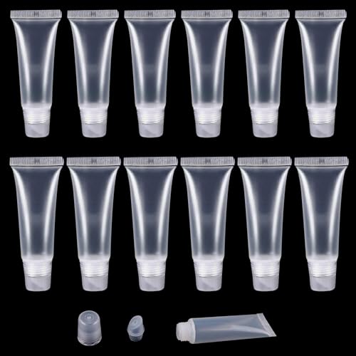12 tubos vacíos de brillo de labios, recipientes transparentes de bálsamo labial de 10 g y 15 g, recipientes vacíos de tubos de pasta de dientes recargables, mini botellas de cosméticos recargables