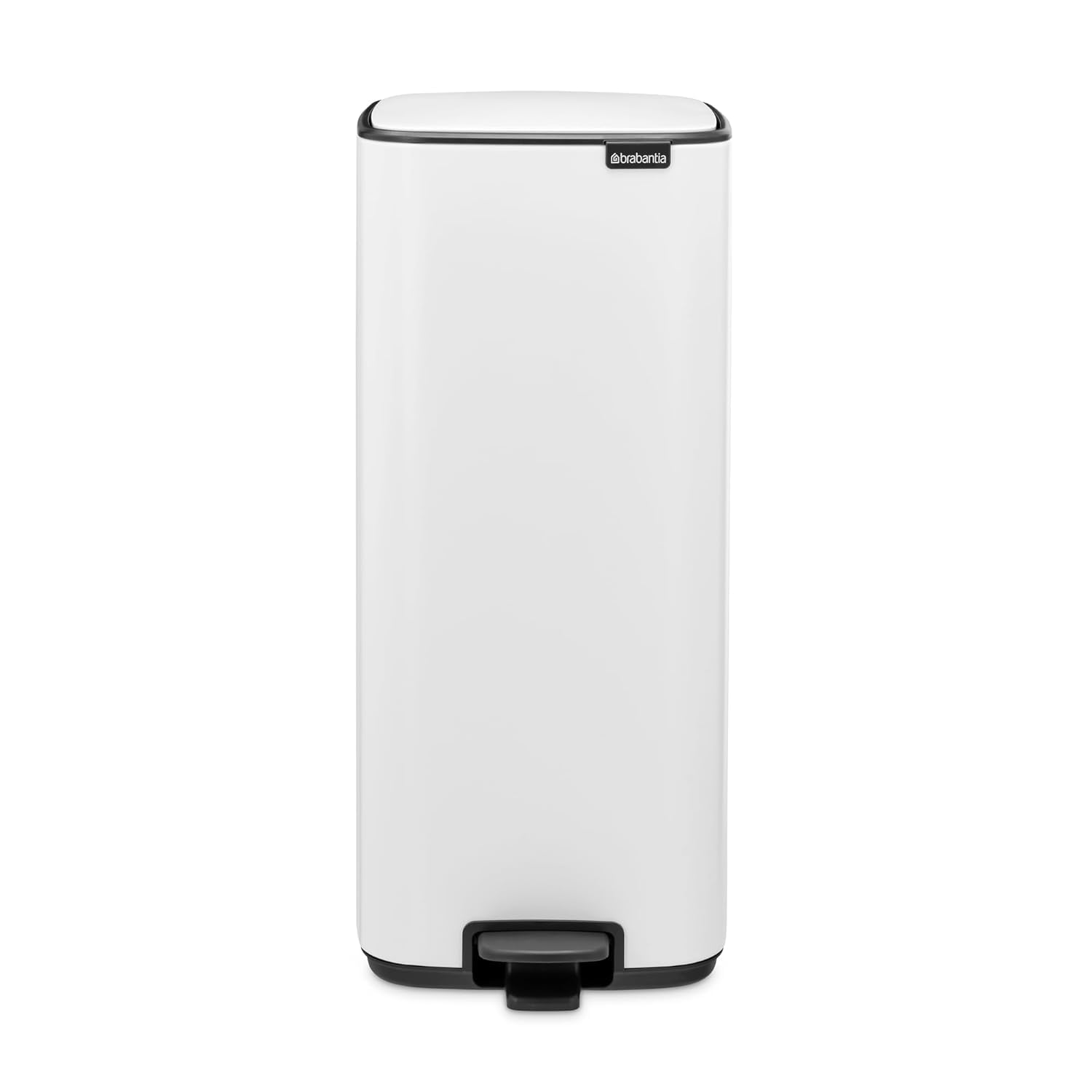 Brabantia Bo Treteimer 30 L (weiß), platzsparender Mini Mülleimer mit Soft-Close-Funktion und leichtgängigem Pedal, Badmülleimer mit herausnehmbarem Inneneimer, inklusive PerfectFit Müllbeuteln
