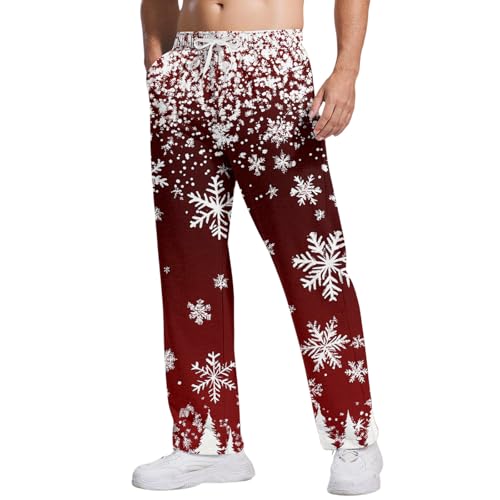 WENKOMG1 Pajama Pants Matching - 3D Pattern Loose Lounge Sleepwear Leisure Pajama Pant Mens Christmas Deer Pajamas Bottoms Man Pj Fashion Men Clothes Pyjamas (L - Red)