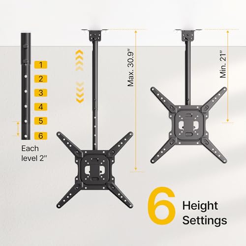 Image of monTEK Ceiling TV Mount for 23-55 inch Flat Screen Displays, Hanging Adjustable Ceiling TV Bracket Fits Most LCD LED OLED 4K TVs, Pole Ceiling Mount Holds up to 77lbs, Max VESA 400x400mm
